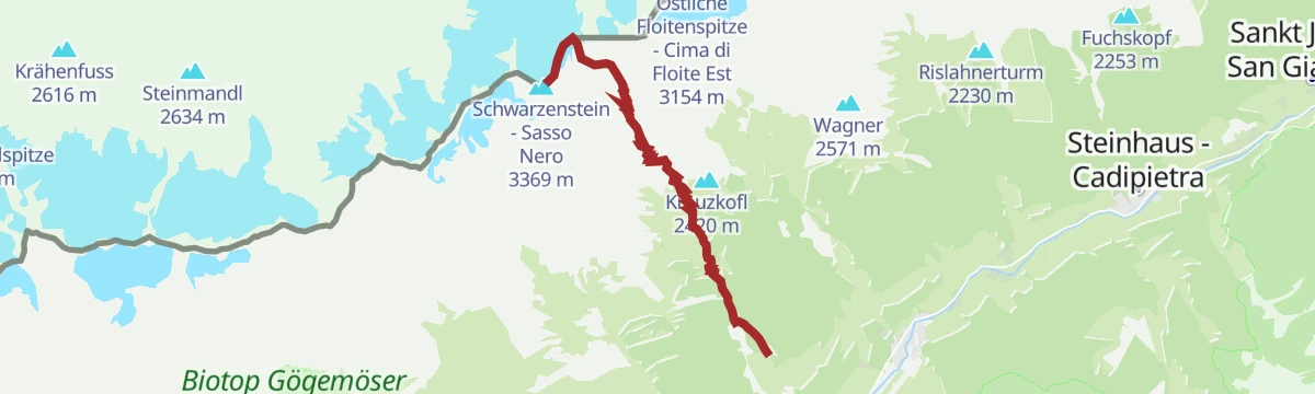 Route map: Mountain tour to the Schwarzenstein